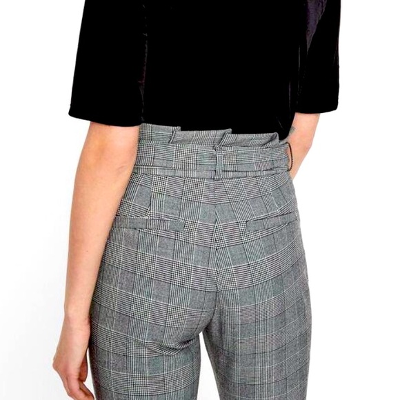 VERO MODA Black and WhitePlaid Paperbag Waist Pants with Belt - Picture 5 of 12